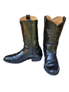 Black Leather Cowboy Boots Mens 11 D Vintage Western Wear Rockabilly Rodeocore